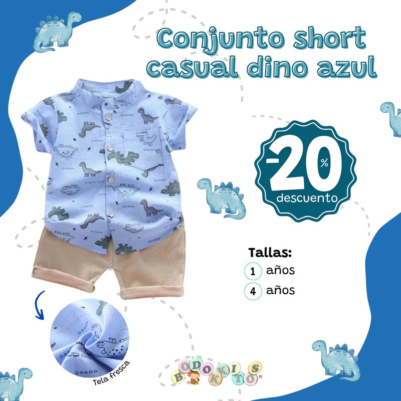 Conjunto short casual dino azul